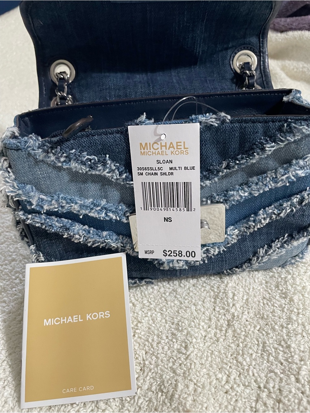 Michael Kors Two-Tone Blue Frayed Denim Chain Crossbody - Picture 4 of 8